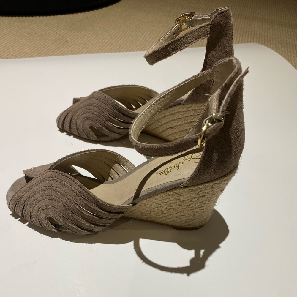Grey/Taupe wedge heel suede sandal